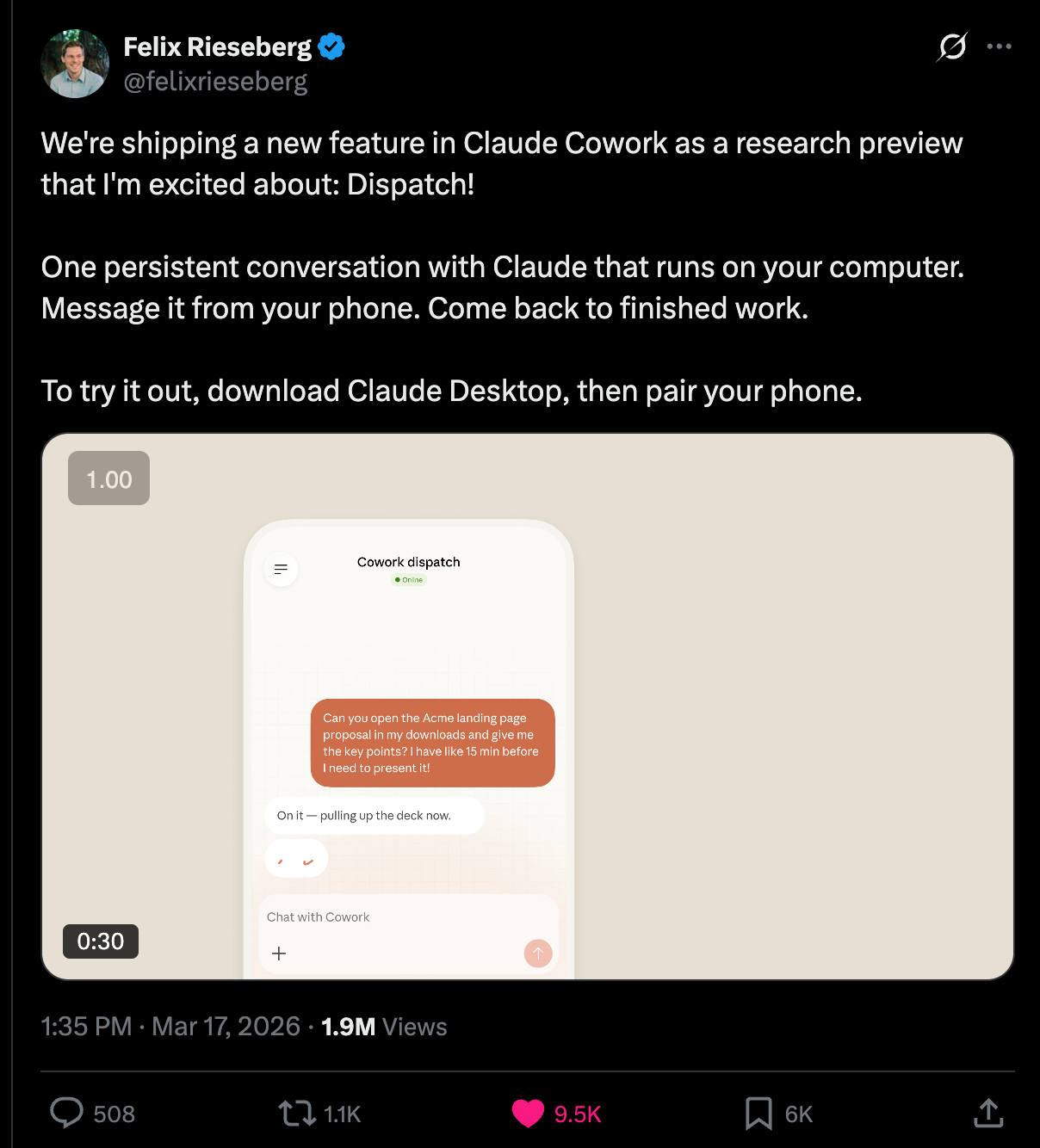 ภาพหน้าจอ Claude Cowork แสดงอินเทอร์เฟซการทำงานร่วมกัน